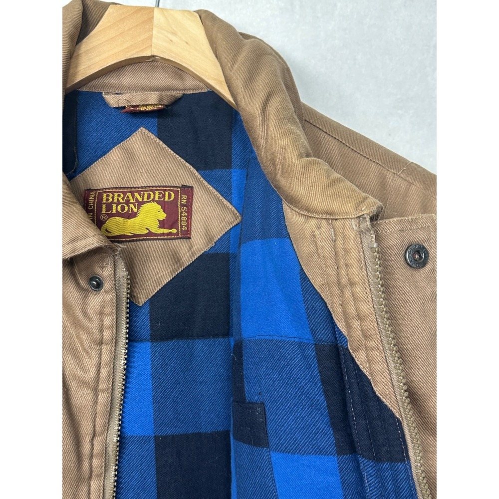 Branded Lion Mens Utility Vest Brown‎ Plaid Lined Workwear Outdoor Size XL